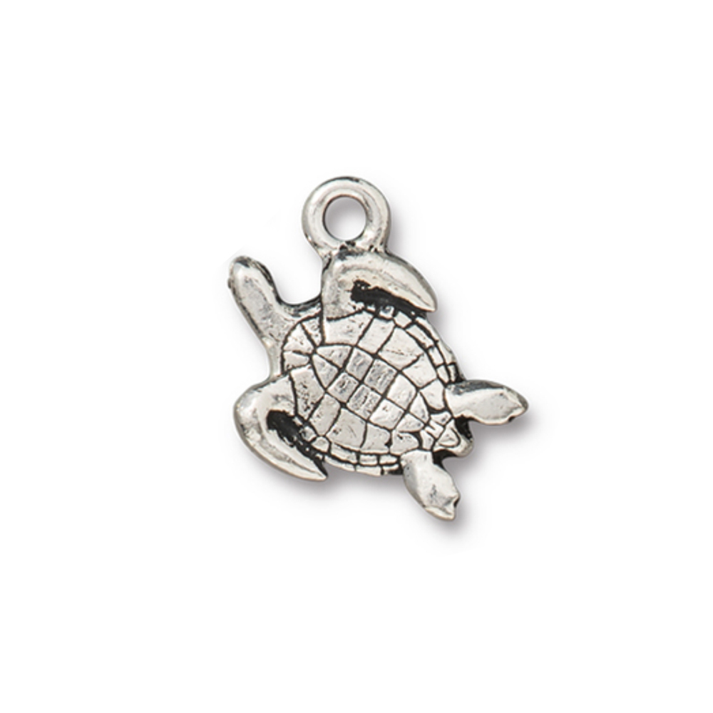 Charms & Solderable Accents Sea Turtle Charm, Silver Plated Pewter, 14mm